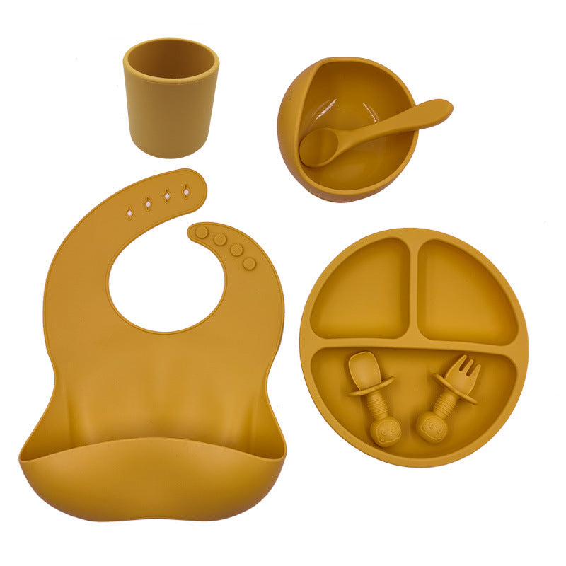 Silicone baby feeding gift set with bib, bowl and plate