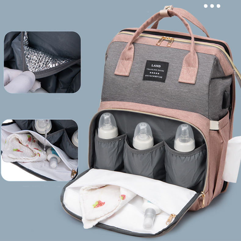 Large Capacity Mummy Baby Crib Backpack | Insulated Diaper Bag with Milk Bottle Holders & Travel Organizer