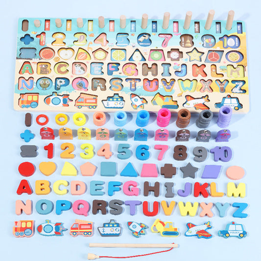Montessori Wooden Math Fishing Toy Board – Educational Learning Puzzle for Kids Age 1-3, Counting, Shapes & Color Sorting Game 1