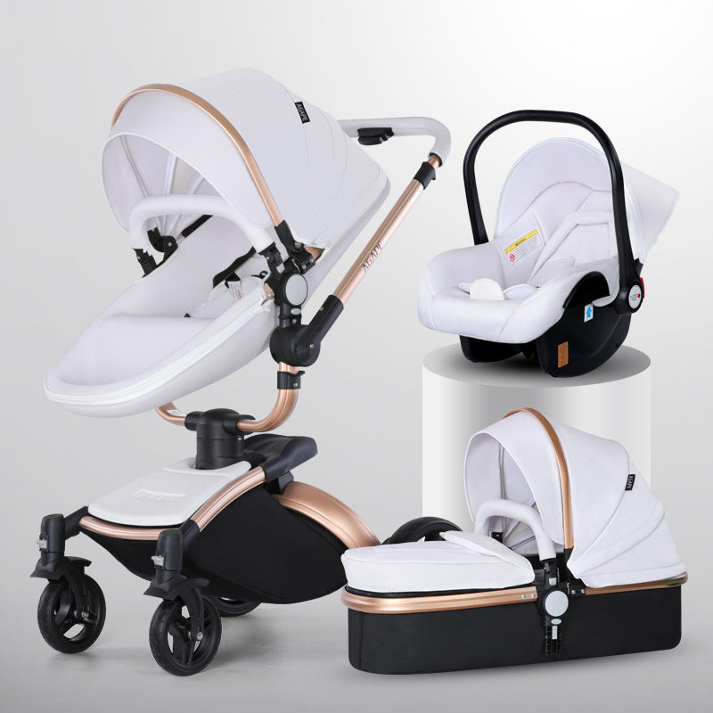 High Landscape Baby Stroller 3-in-1 | 360° Rotating Seat Foldable Travel Pram with Basket